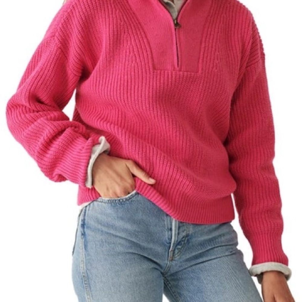 Faherty Sunwasg Mariner Organic cotton Quarter Zip Pink Small - Picture 2 of 4